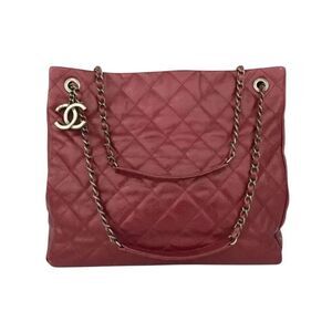 Auth Chanel Quilted Matelasse CC Charm Caviar City Shopper Tote Bag Bordeaux